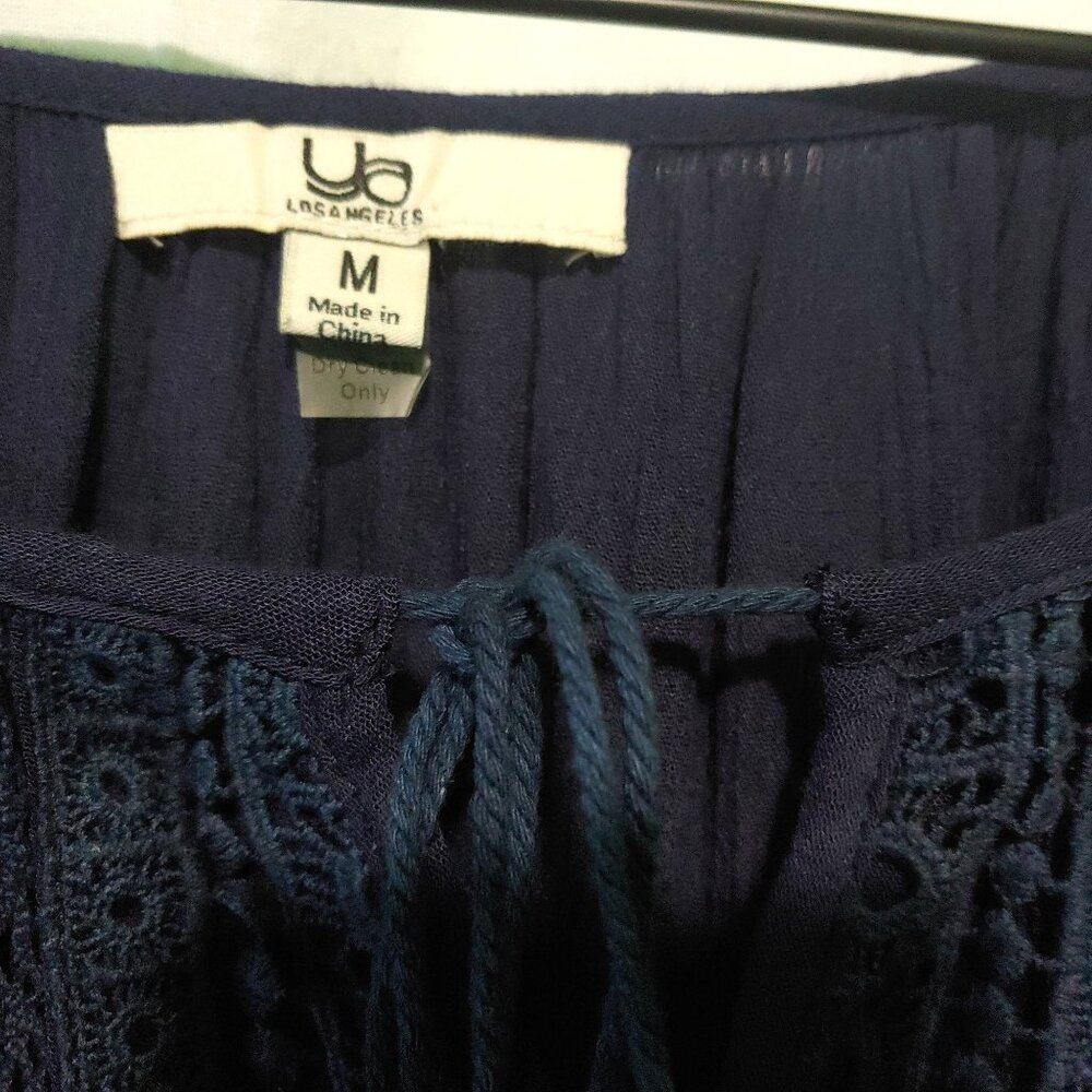 Ya Los Angeles tunic/dress womens Medium solid blue lace inset boho Fairy - Picture 7 of 7